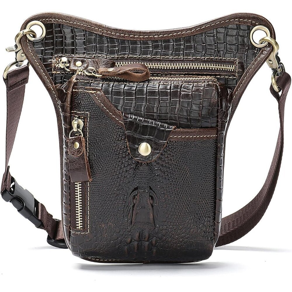 💫 Men Brown Leather Waist Pack Genuine Belt Multi-Purpose MotorcycleBike Hiking
